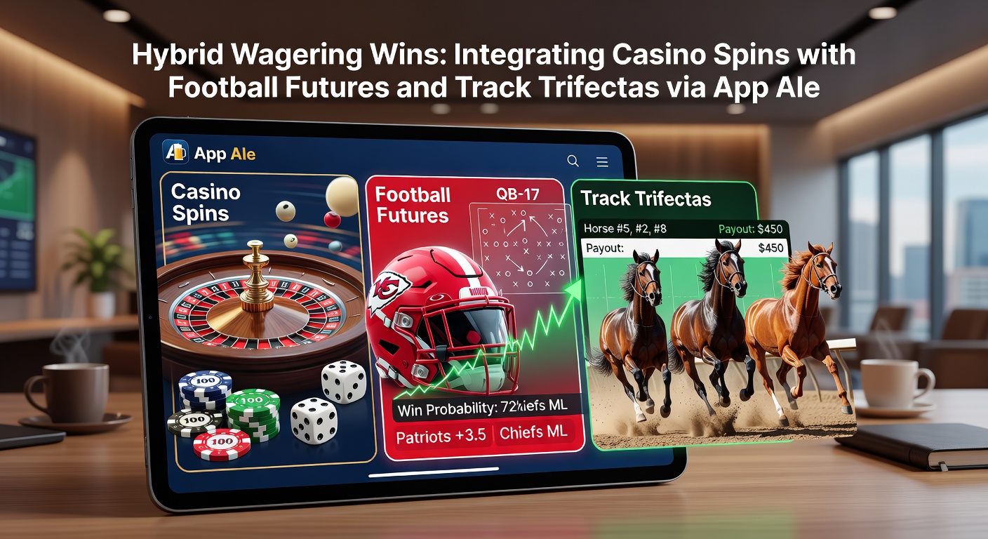 Dynamic graphic of a horse racing trifecta bet integrated with casino slot spins and football futures on a betting app interface
