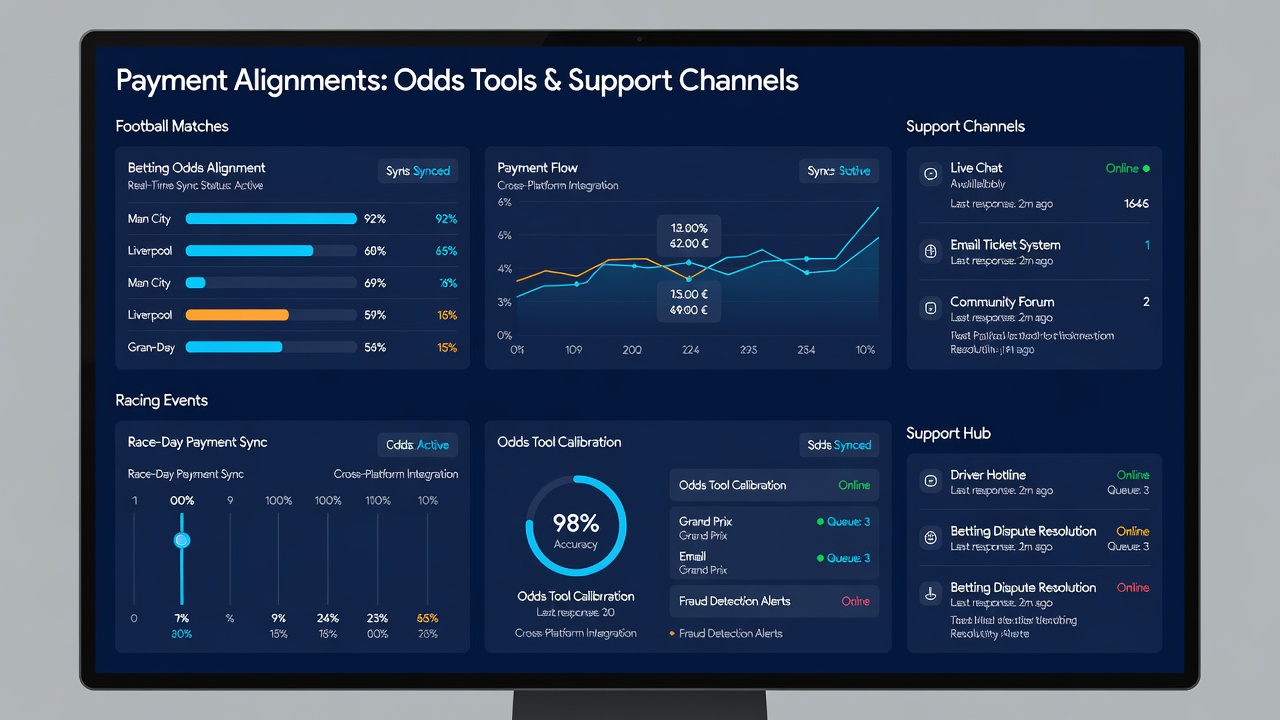 Support dashboard showing synchronized payment status, odds data, and customer query routing for racing and casino sessions